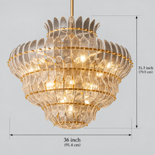 Amelian Glass Round Chandelier in Brass, Clear, 36", Main Light Off