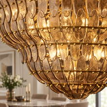 Amelian Glass Round Chandelier in Brass, Smoke, 36", Living Room