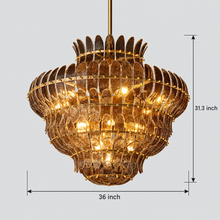 Amelian Glass Round Chandelier in Brass, Smoke, 36", Main Light Off