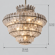 Amelian Glass Round Chandelier in Bronze, Clear, 36", Main Light Off