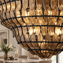 Amelian Glass Round Chandelier in Bronze, Smoke, 36", Living Room
