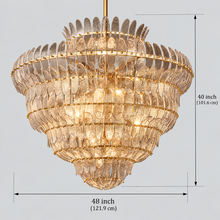 Amelian Glass Round Chandelier in Brass, Clear, 48", Main Light Off