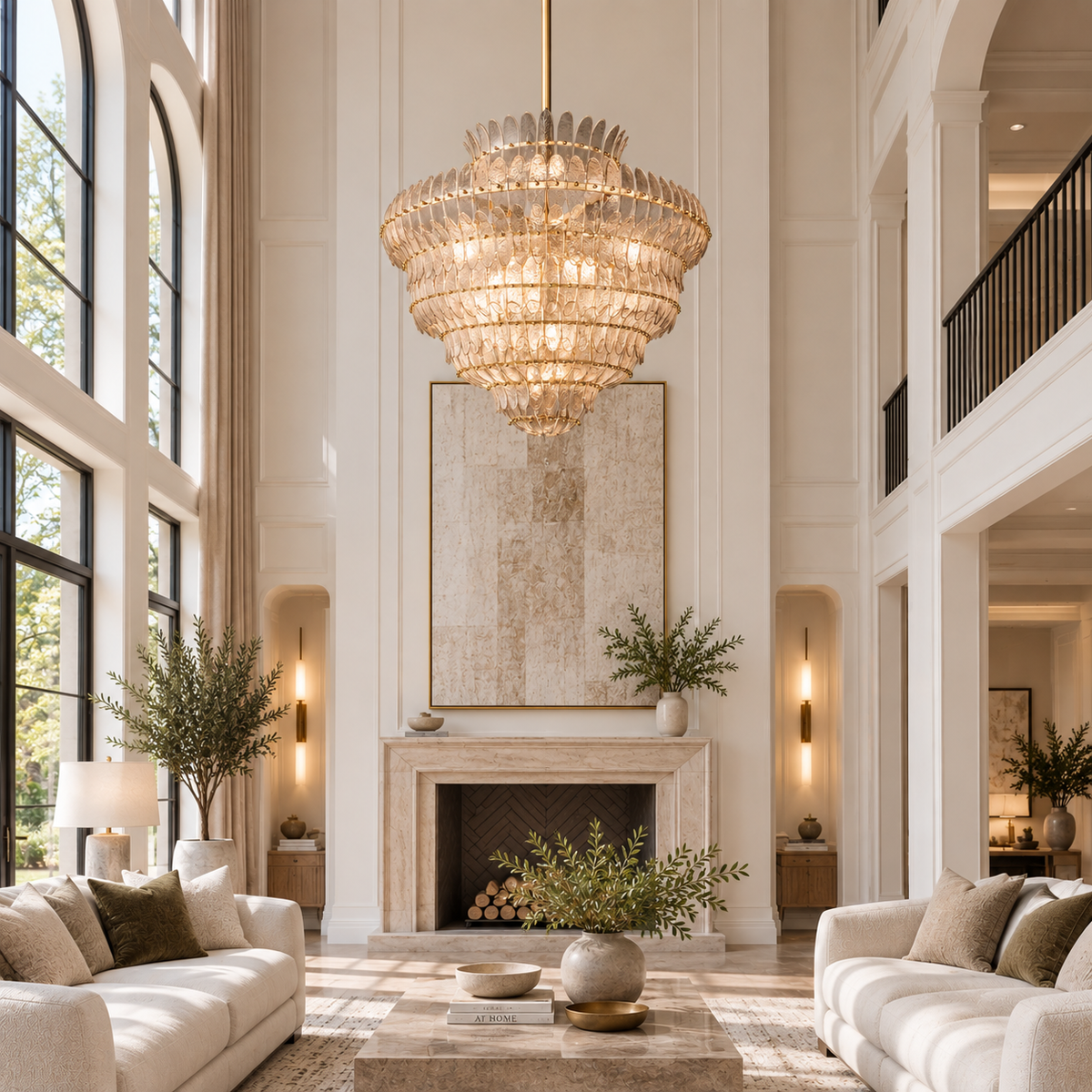 Amelian Round Seeded Glass Chandelier, 48-inch brass clear glass contemporary large chandelier for dining room, grand foyer, high ceiling living room, and great room