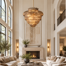 Amelian Round Seeded Glass Chandelier, 48-inch brass smoke glass large modern chandelier for grand dining room, high ceiling foyer, great room, and statement lighting