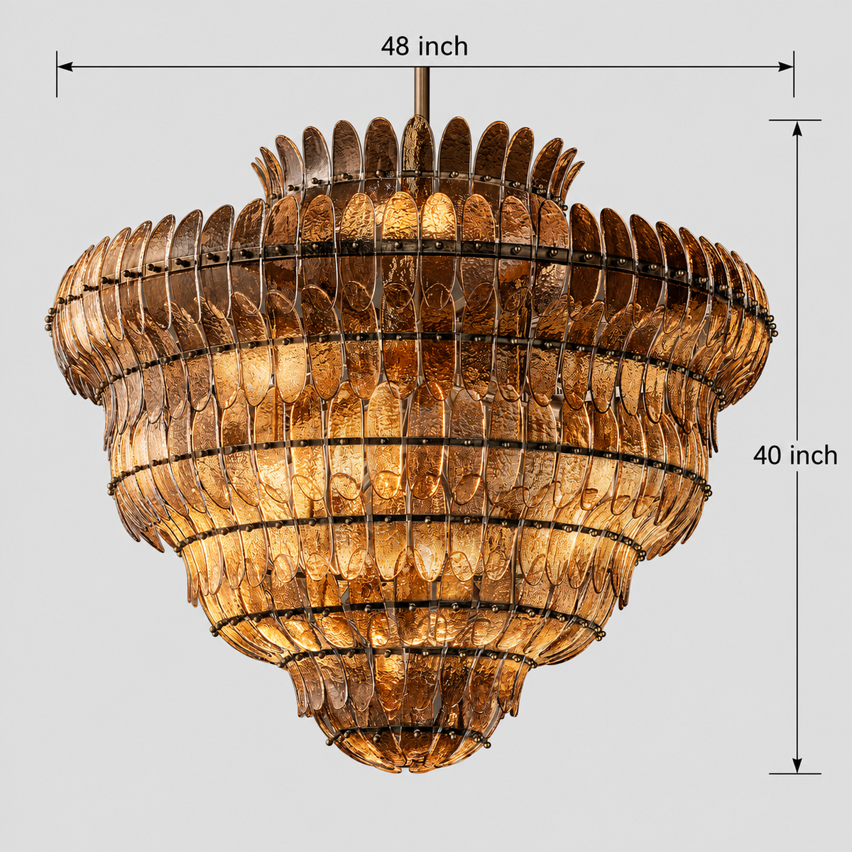 Amelian Glass Round Chandelier in Bronze, Smoke, 48", Main Light Off