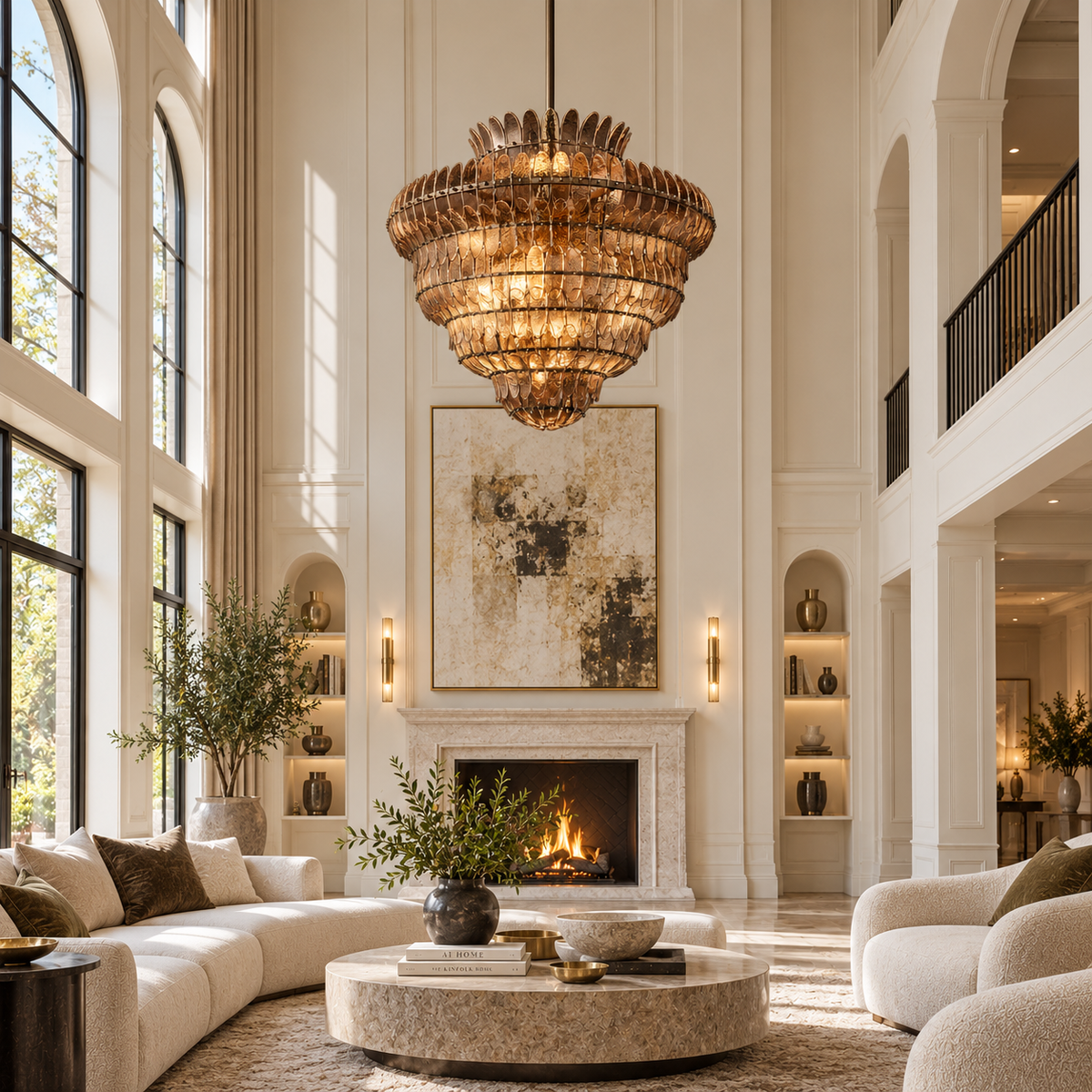 Amelian Round Seeded Glass Chandelier, 48-inch bronze smoke glass large transitional chandelier for great room, high ceiling foyer, large dining table, and statement lighting