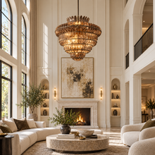 Amelian Round Seeded Glass Chandelier, 48-inch bronze smoke glass large transitional chandelier for great room, high ceiling foyer, large dining table, and statement lighting