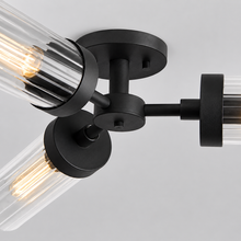 Andreas Fluted Glass Flushmount Light in Black, Body Detail