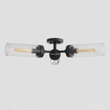 Andreas Fluted Glass Flushmount Light in Black, Main Light Off