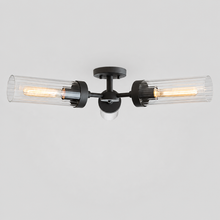 Andreas Fluted Glass Flushmount Light in Black, Main Light On