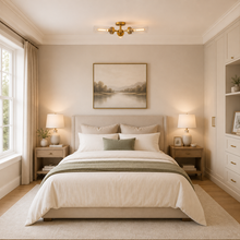 Andreas Fluted Glass Flushmount Light in Brass, Bedroom Scene