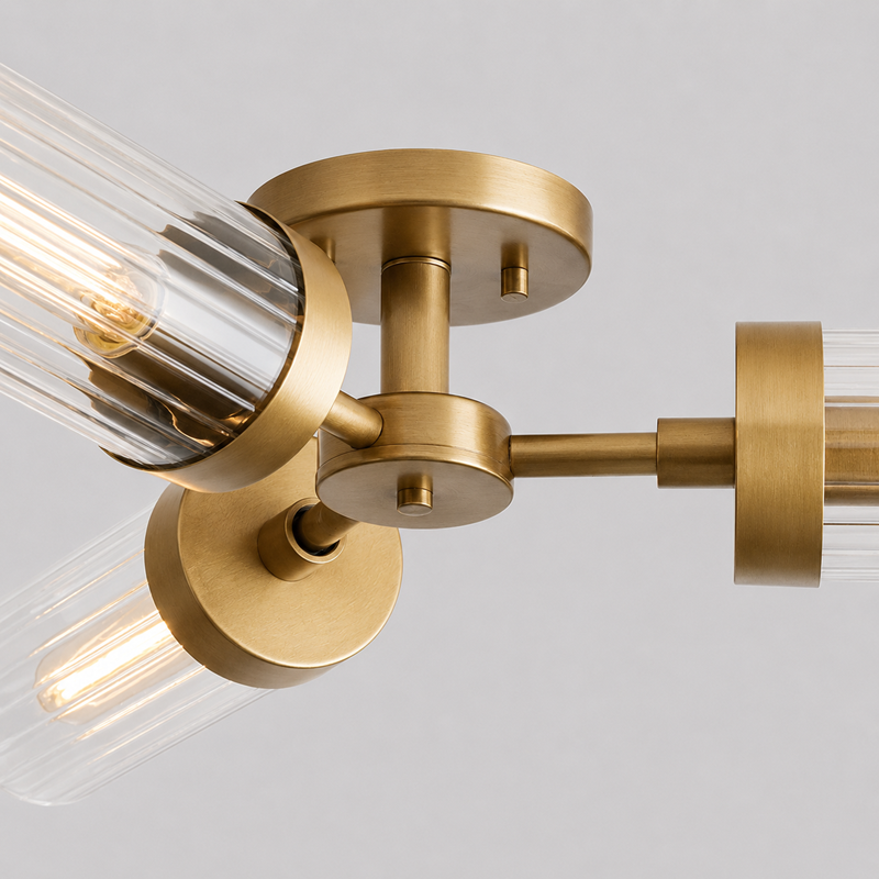 Andreas Fluted Glass Flushmount Light in Brass, Body Detail