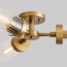 Andreas Fluted Glass Flushmount Light in Brass, Body Detail