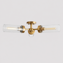 Andreas Fluted Glass Flushmount Light in Brass, Main Light Off