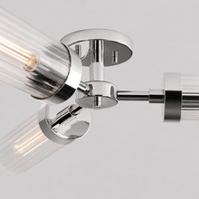 Andreas Fluted Glass Flushmount Light in Nickel, Body Detail