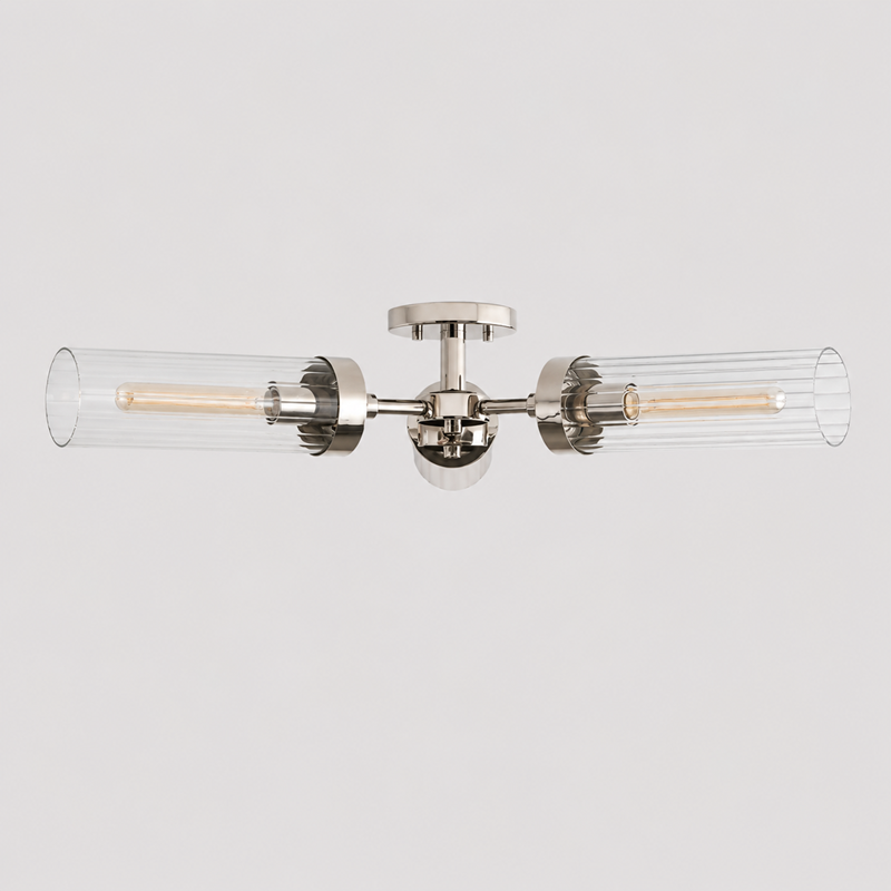 Andreas Fluted Glass Flushmount Light in Nickel, Main Light Off