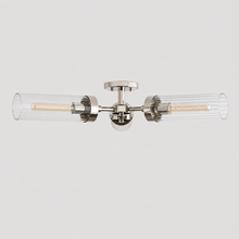 Andreas Fluted Glass Flushmount Light in Nickel, Main Light Off