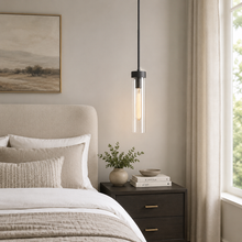 Andreas Fluted Glass Pendant in Black, Bedroom Scene