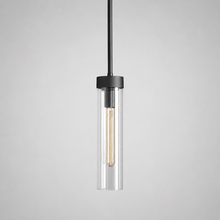 Andreas Fluted Glass Pendant in Black, Main Light On