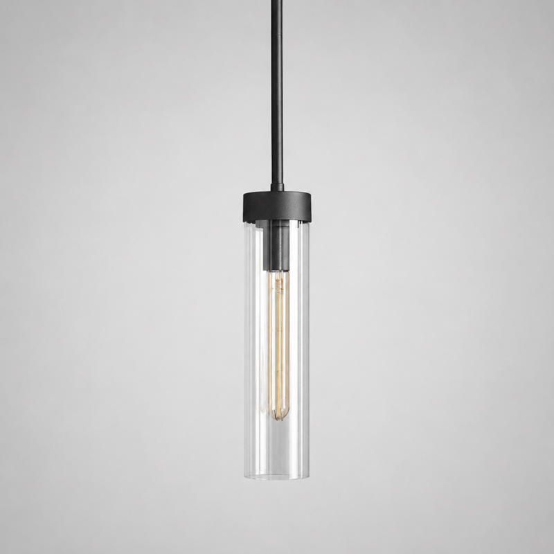 Andreas Fluted Glass Pendant in Black, Main Light On