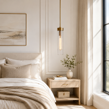 Andreas Fluted Glass Pendant in Brass, Bedroom Scene