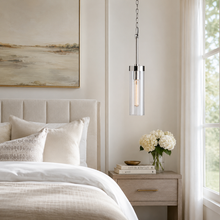 Andreas Fluted Glass Pendant in Nickel, Bedroom Scene