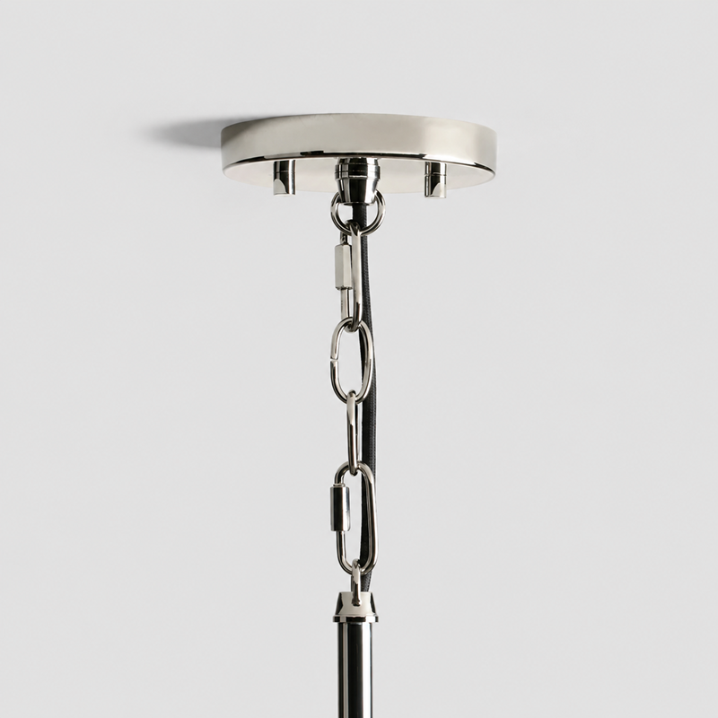Andreas Fluted Glass Pendant in Nickel, Canopy Detail