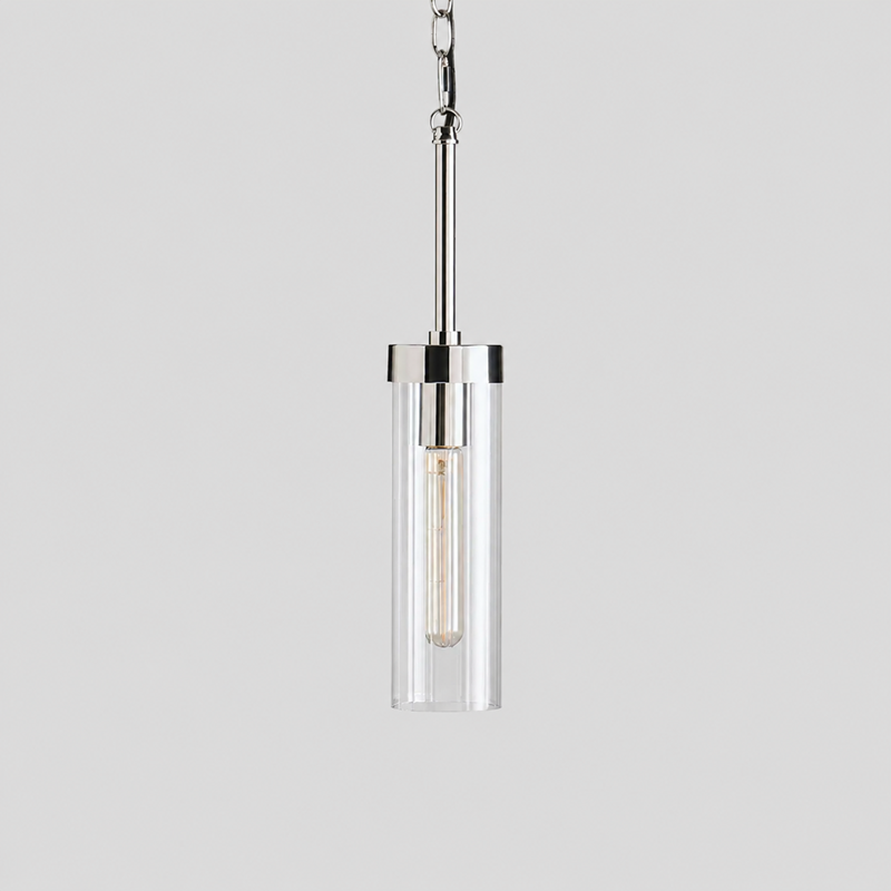 Andreas Fluted Glass Pendant in Nickel, Main Light Off