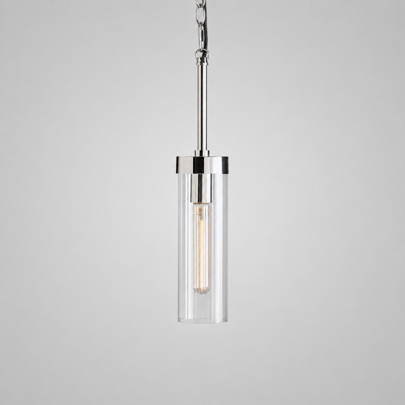 Andreas Fluted Glass Pendant in Nickel, Main Light On