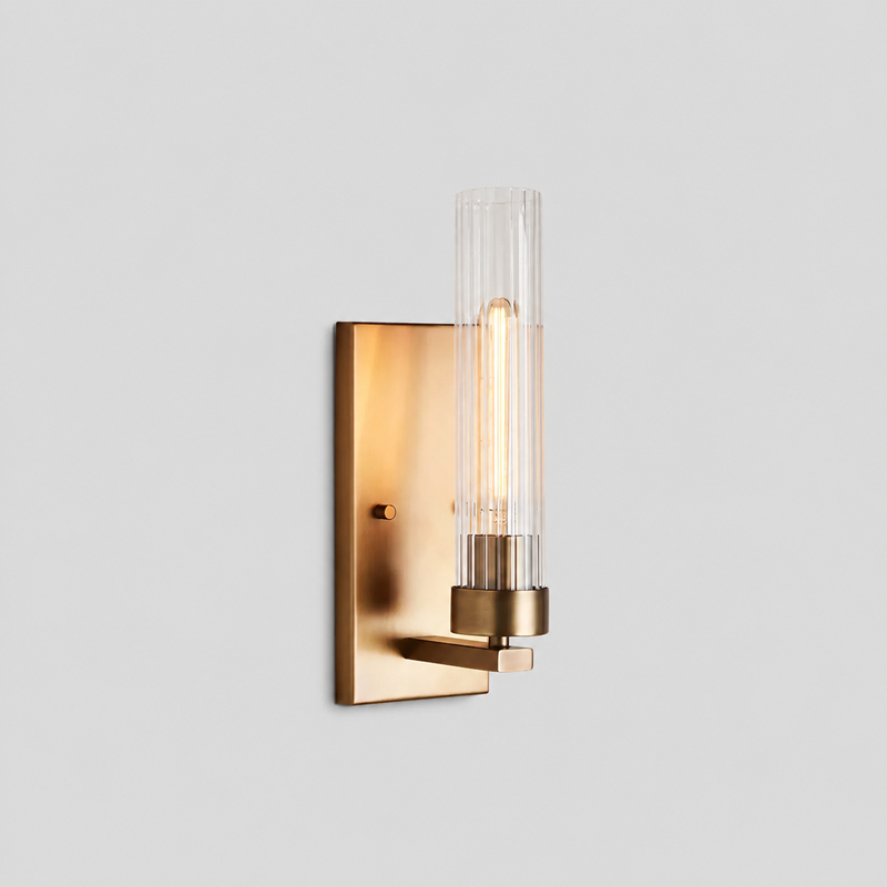 13.3" Andreas Fluted Glass Wall Light in Black, Main Light On