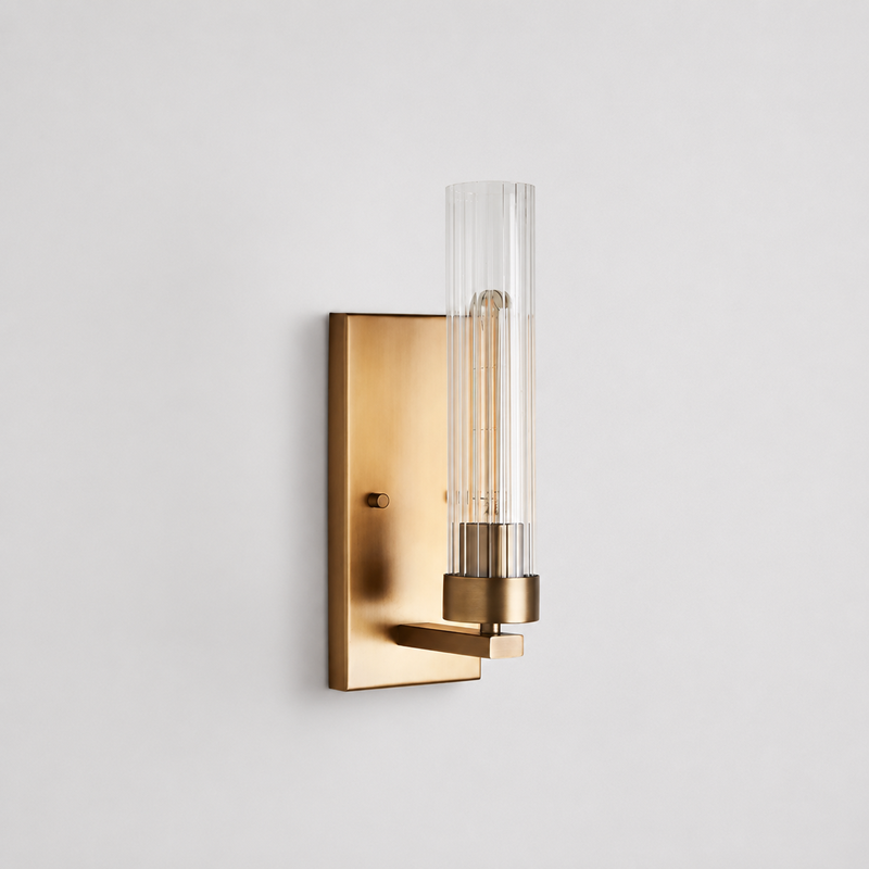 13.3" Andreas Fluted Glass Wall Light in Brass, Main Light Off
