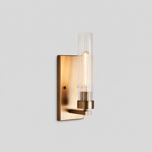 13.3" Andreas Fluted Glass Wall Light in Brass, Main Light On