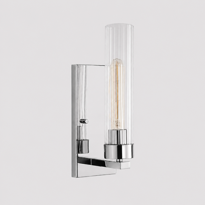 13.3" Andreas Fluted Glass Wall Light in Nickel, Main Light Off