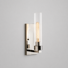 13.3" Andreas Fluted Glass Wall Light in Nickel, Main Light On