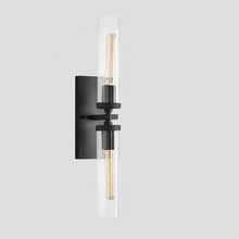 24" Andreas Fluted Glass Wall Light in Black, Main Light Off