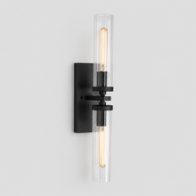 24" Andreas Fluted Glass Wall Light in Black, Main Light On