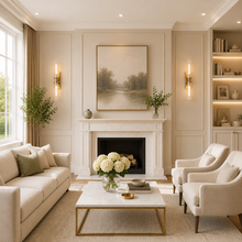 24" Andreas Fluted Glass Wall Light in Brass, Living Room Scene