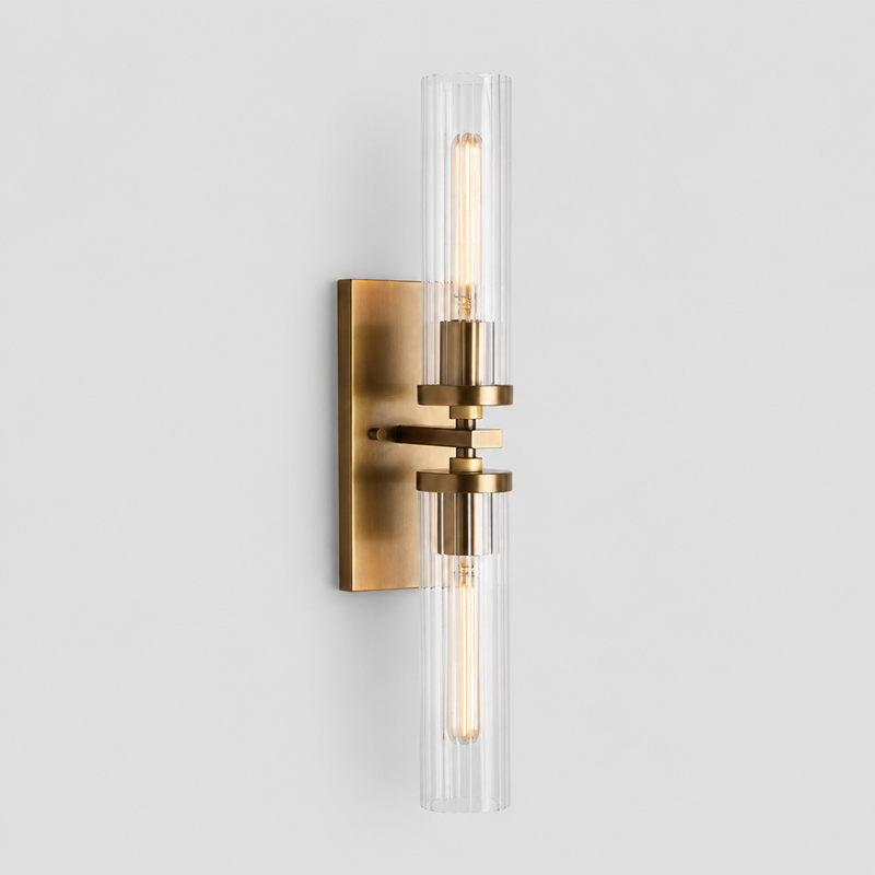 24" Andreas Fluted Glass Wall Light in Brass, Main Light Off