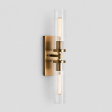 24" Andreas Fluted Glass Wall Light in Brass, Main Light Off