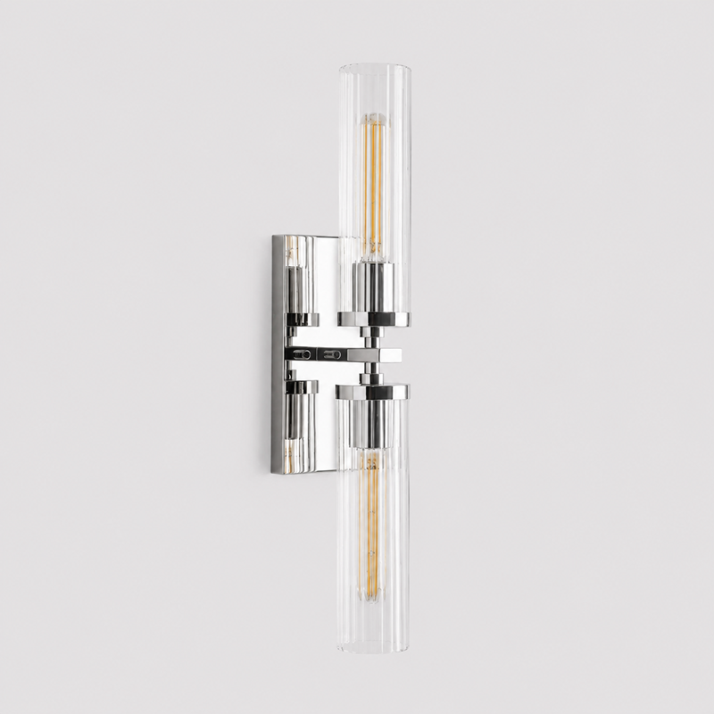 24" Andreas Fluted Glass Wall Light in Nickel, Main Light Off