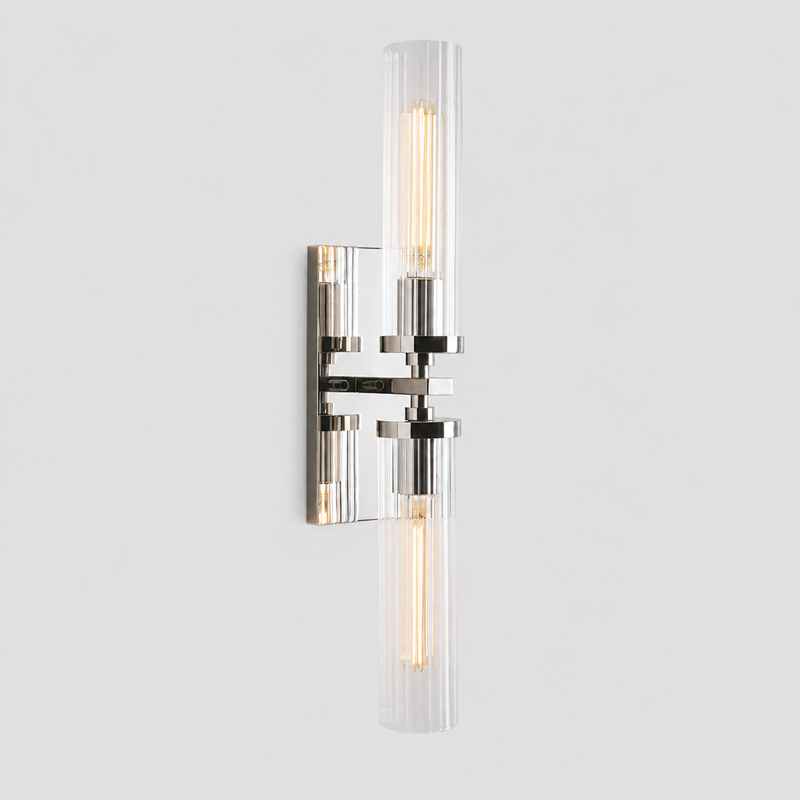 24" Andreas Fluted Glass Wall Light in Nickel, Main Light On