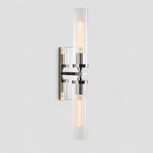 24" Andreas Fluted Glass Wall Light in Nickel, Main Light On