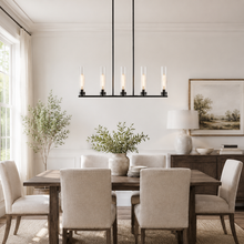 31.5" Andreas Linear Fluted Glass Chandelier in Black, Dining Room