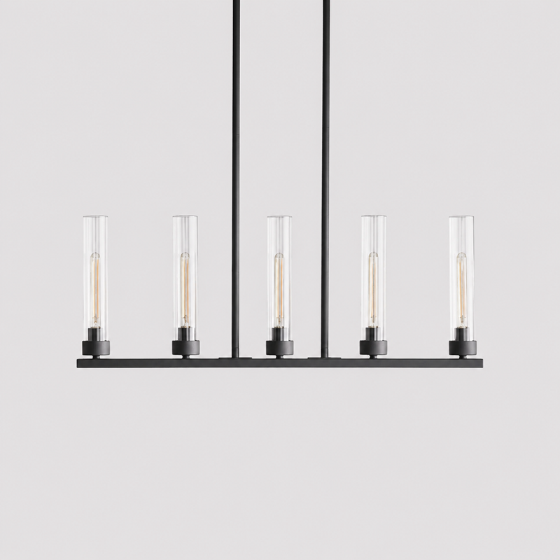 31.5" Andreas Linear Fluted Glass Chandelier in Black, Main Light Off
