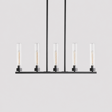 31.5" Andreas Linear Fluted Glass Chandelier in Black, Main Light Off