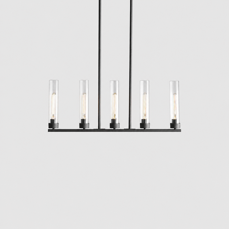 31.5" Andreas Linear Fluted Glass Chandelier in Black, Main Light On