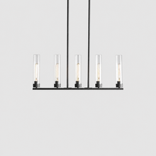 31.5" Andreas Linear Fluted Glass Chandelier in Black, Main Light On