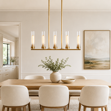 31.5" Andreas Linear Fluted Glass Chandelier in Brass, Dining Room