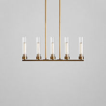 31.5" Andreas Linear Fluted Glass Chandelier in Brass, Main Light Off