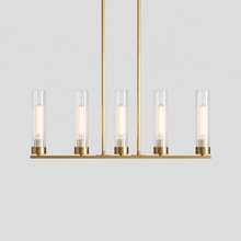31.5" Andreas Linear Fluted Glass Chandelier in Brass, Main Light On